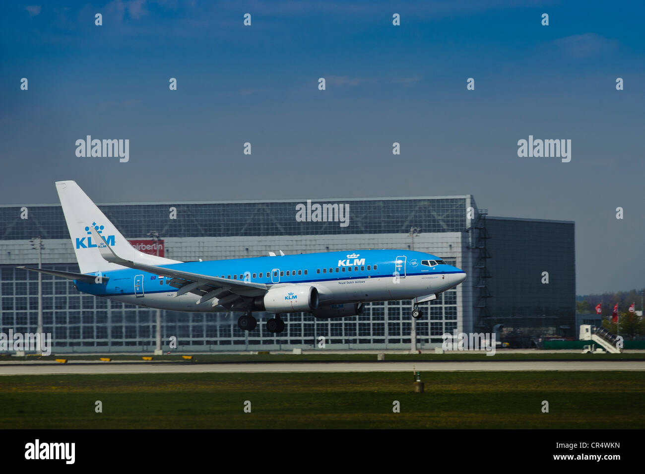 KLM plane landing, Franz-Josef-Strauss Airport, Munich, Bavaria, Germany, Europe Stock Photo