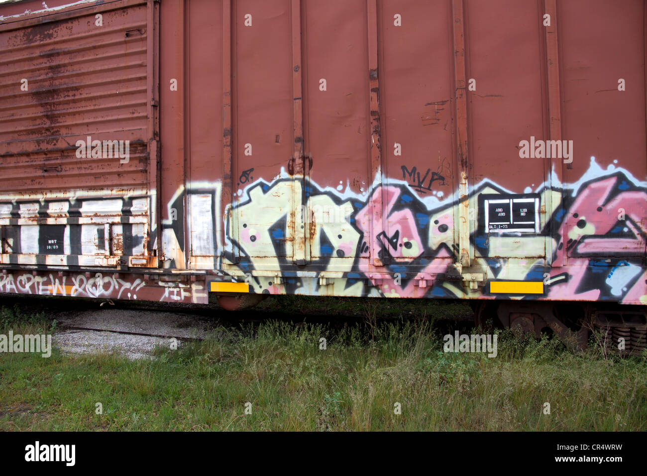 Graffiti painted on Railroad cars of train E USA Stock Photo Alamy