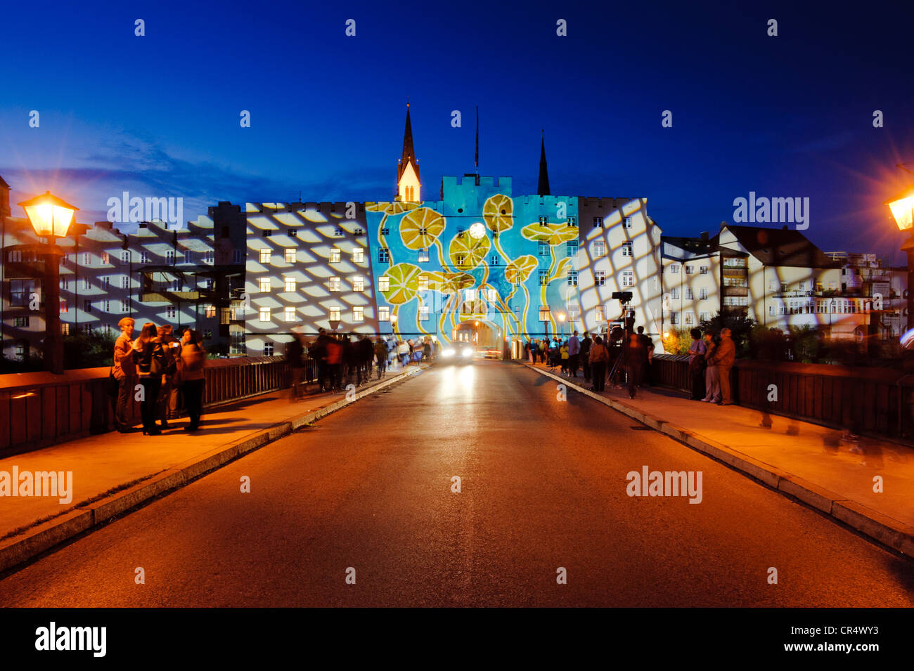 Wasserburg leuchtet lights show, Stadttor gate, Wasserburg am Inn, Upper Bavaria, Bavaria, Germany, Europe Stock Photo