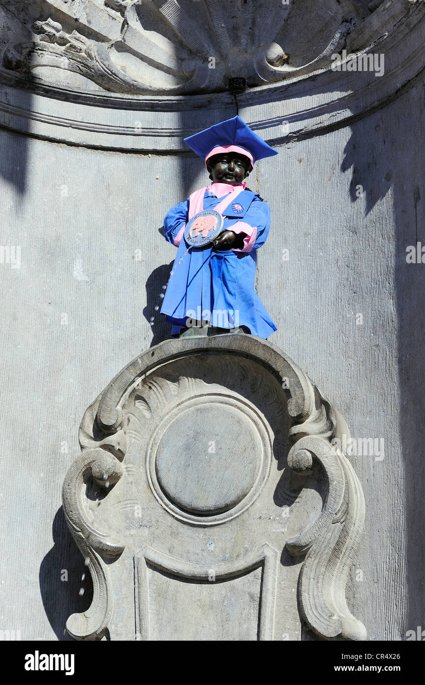 Belgium, Brussels, the Manneken Pis wearing his costume of the Pink Elephant brotherhood Stock Photo