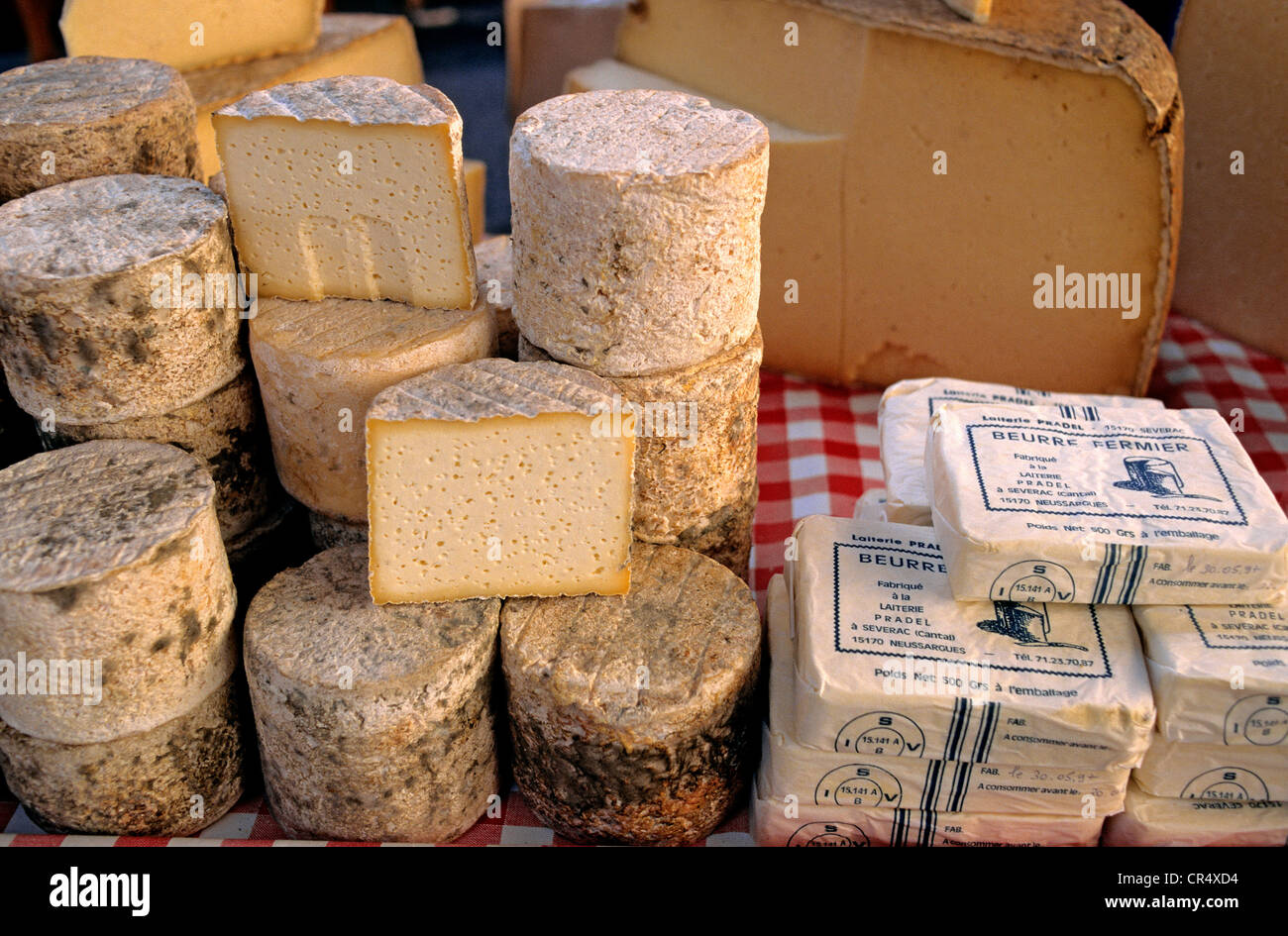 France, Cantal, local cheese and locally produced butter Stock Photo