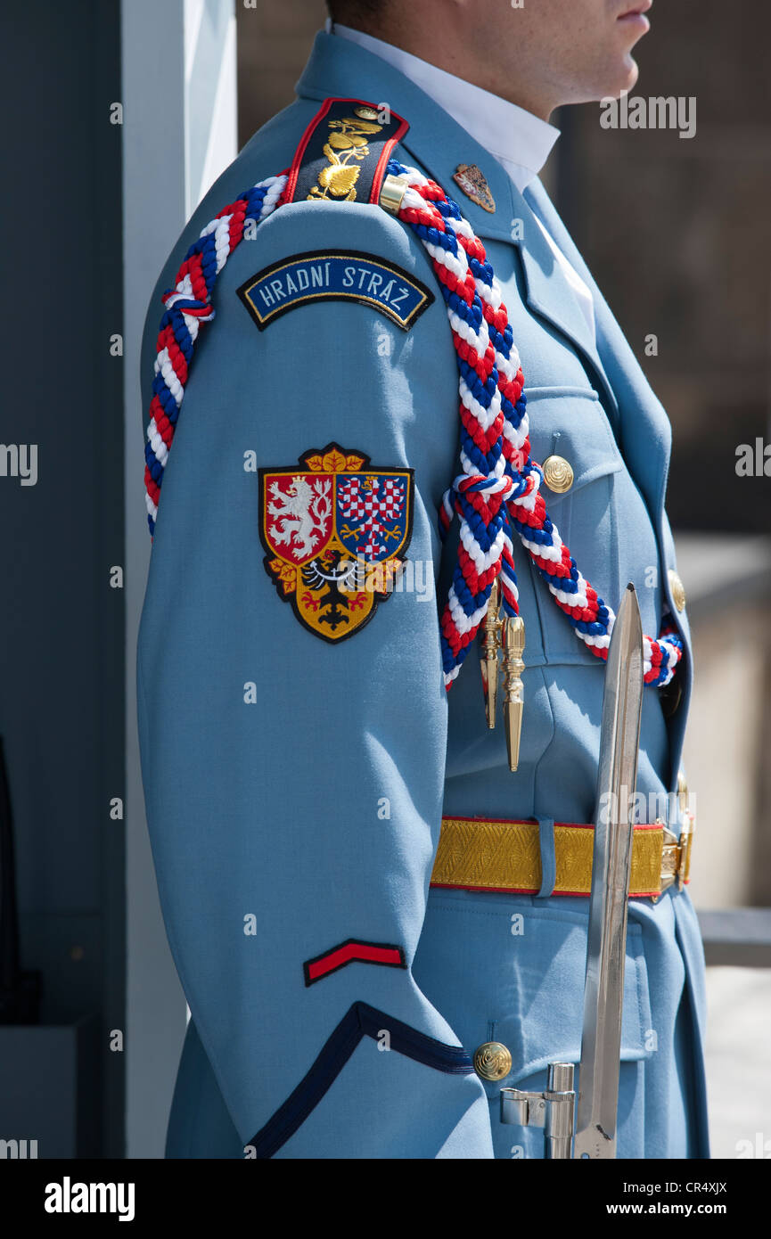 Guard at Prague Castle, Prague, Bohemia, Czech Republic, Europe Stock Photo
