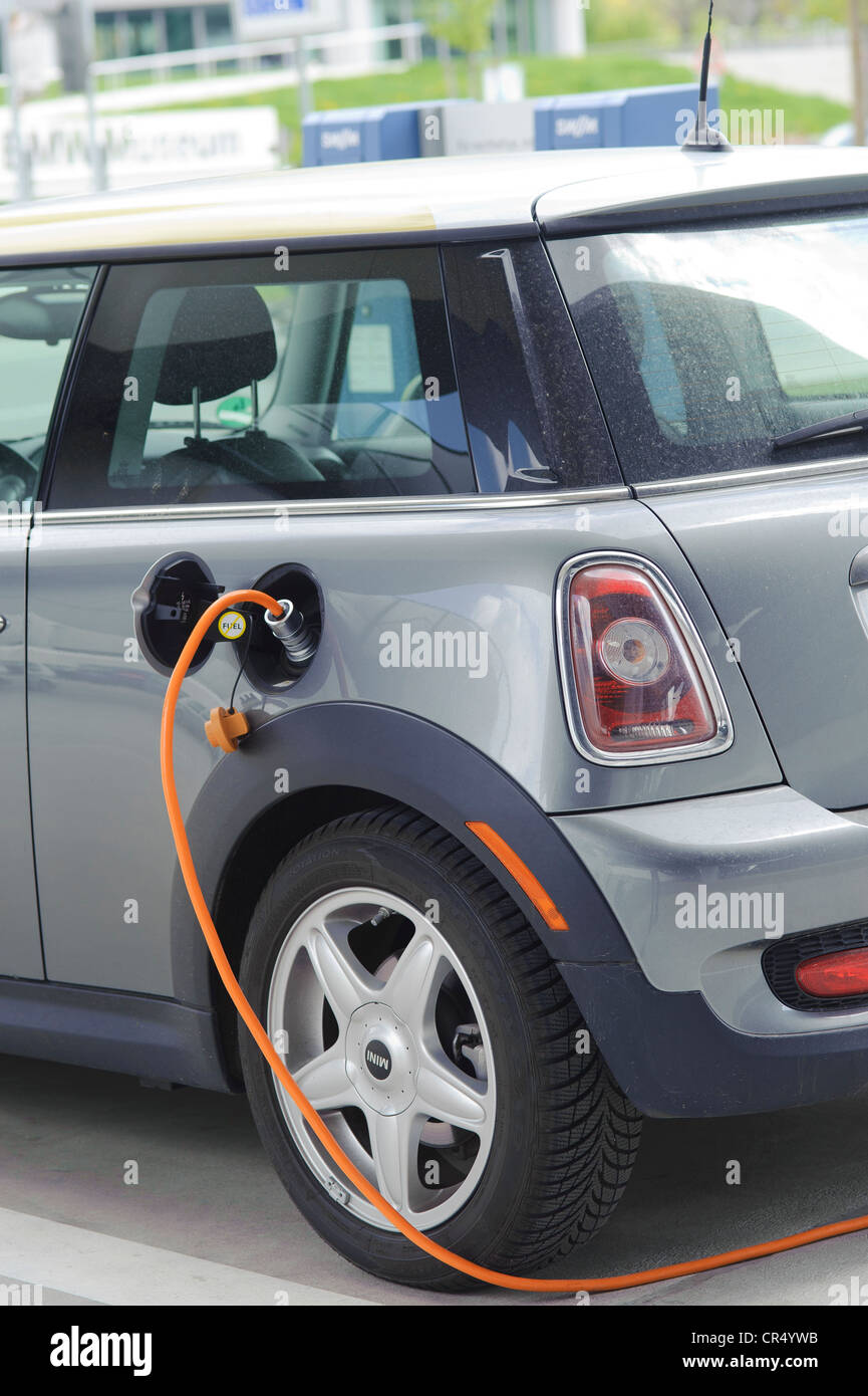 Charging up an electric car at a charging station, Munich, Bavaria