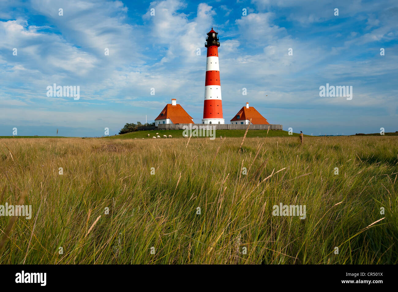 Lighthouse, Westerhever, North Friesland, Schleswig-Holstein, Germany, Europe, PublicGround Stock Photo