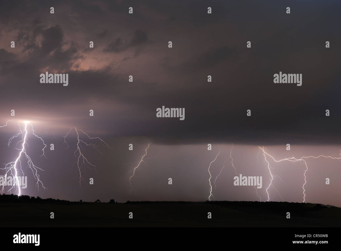 Thunderstorm over Assamstadt, Baden-Wuerttemberg, Germany, Europe Stock Photo