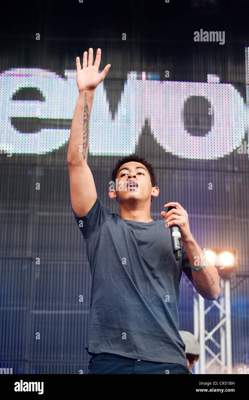 Jordan Rizzle Stephens of Rizzle Kicks at Evolution Festival 2012 at Spillers Wharf in Newcastle upon Tyne 4 June 2012 Stock Photo