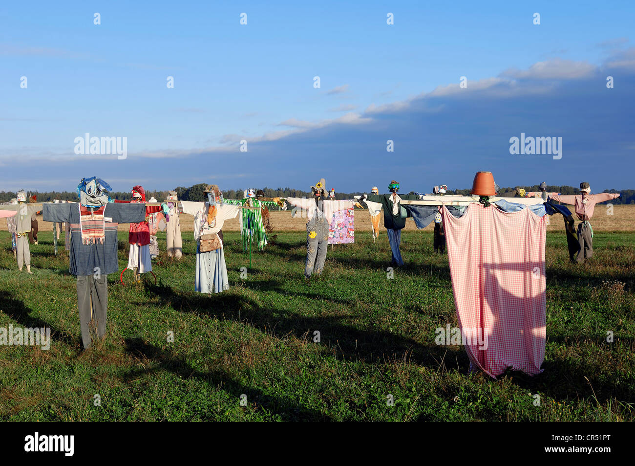 Scarecrows from of school competition, Lower Saxony, Germany Stock Photo