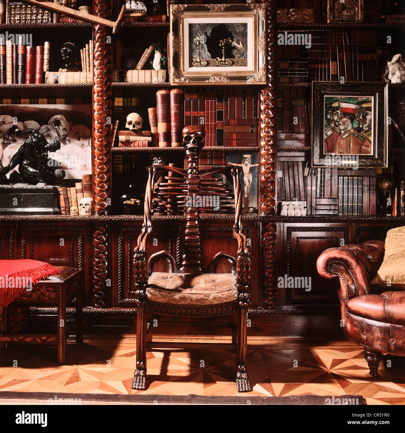 russian carved skeleton chair circa 1890 with other sinister objects