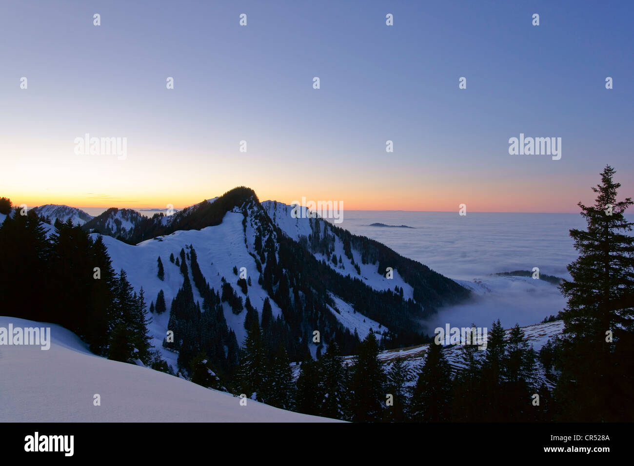 Winter evening at Kronberg Mountain in Appenzellerland, Canton of Appenzell, Switzerland, Europe Stock Photo
