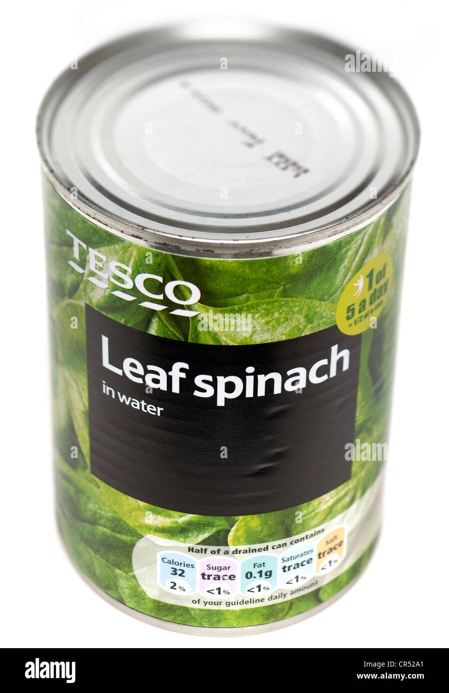 Can of tesco leaf spinach in water Stock Photo Alamy
