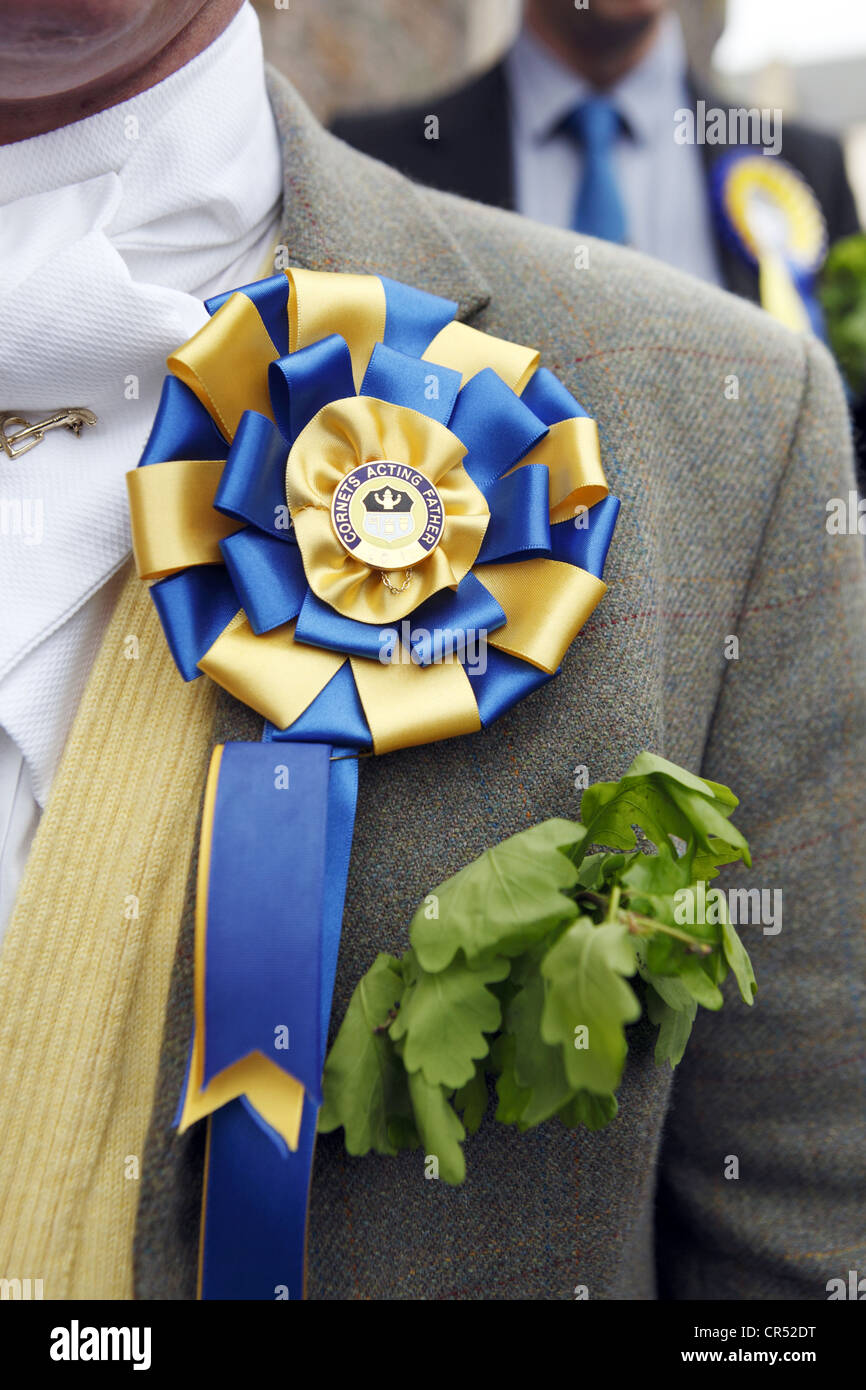Detail of the acting father's rosette and badge for Hawick CommonRiding in the border
