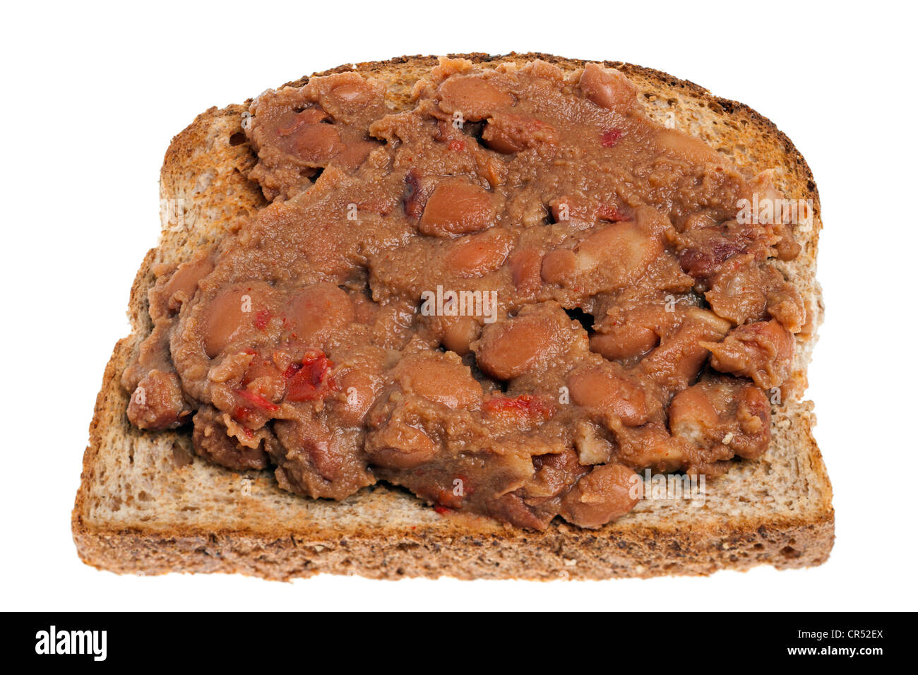 Spicy refried beans on toast Stock Photo