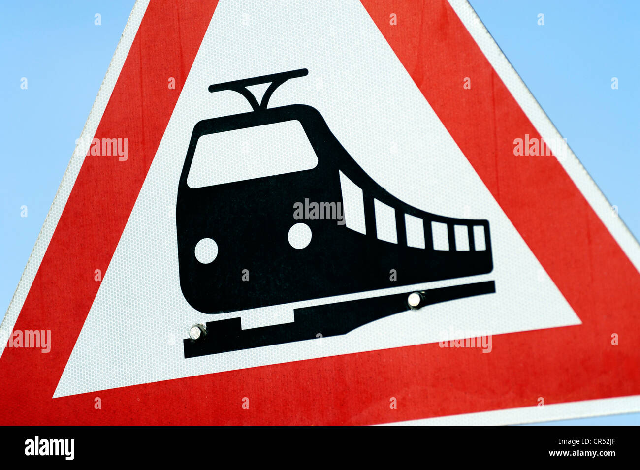 Road Sign Level Crossing Without Gate Or Barrier Ahead Give Priority To Rail Vehicles Stock Photo Alamy