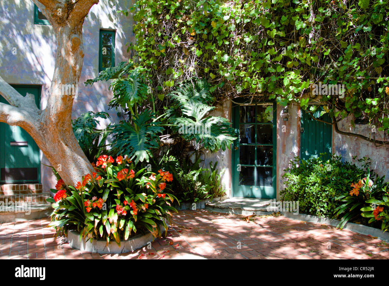 Courtyard in Meridian Studios in "Santa Barbara" California Stock Photo