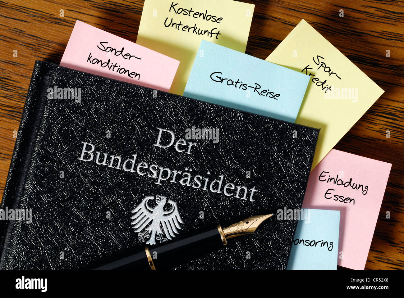 Pocket calendar of the German Federal President with post-it notes, symbolic image for the credit affair Stock Photo