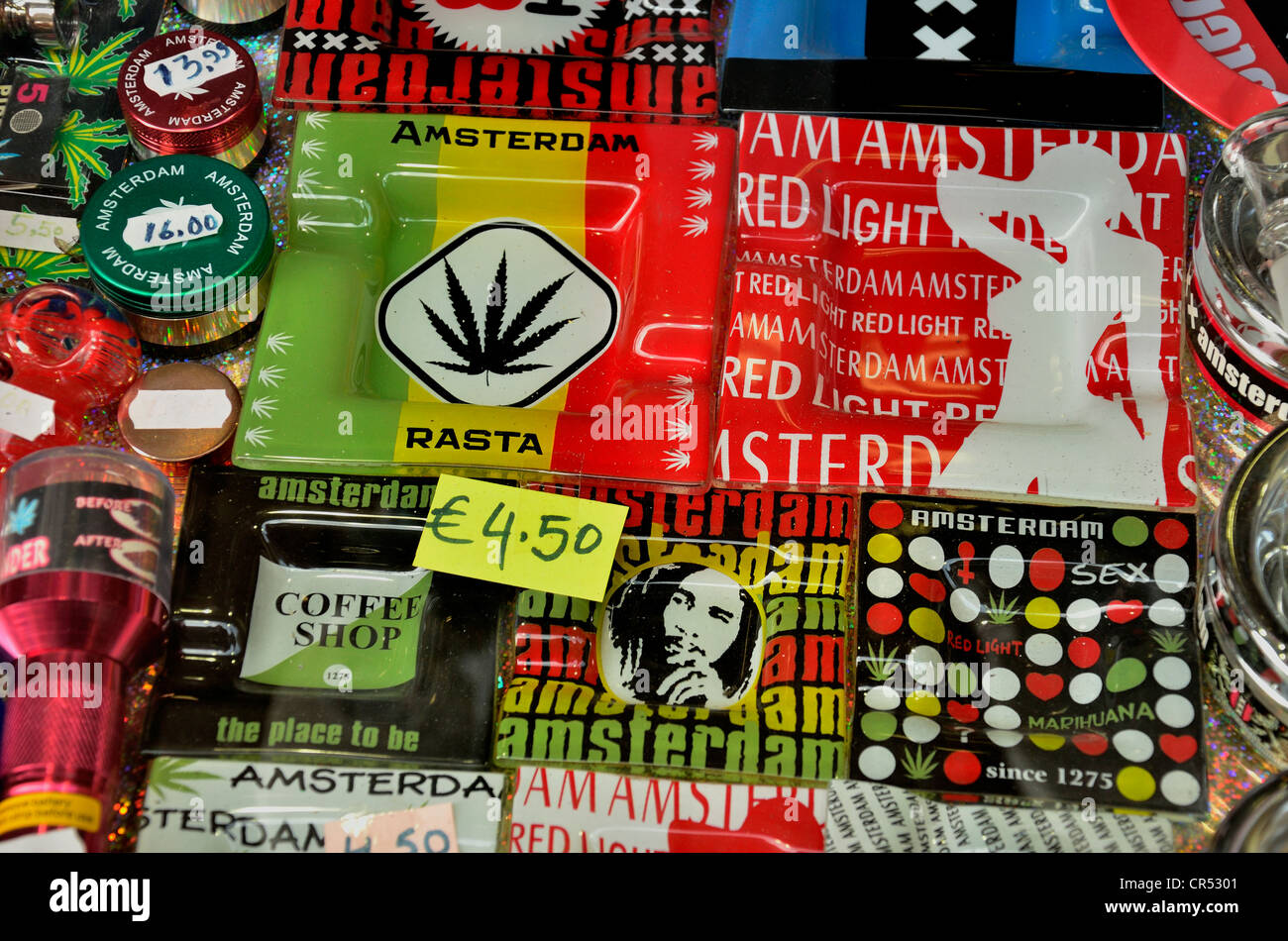 Range of goods in a cannabis coffee shop, Amsterdam, Holland, Netherlands, Europe Stock Photo