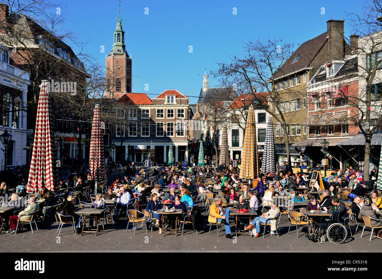 Cafés in the pedestrian zone of The Hague, Holland, Netherlands, Europe Stock Photo