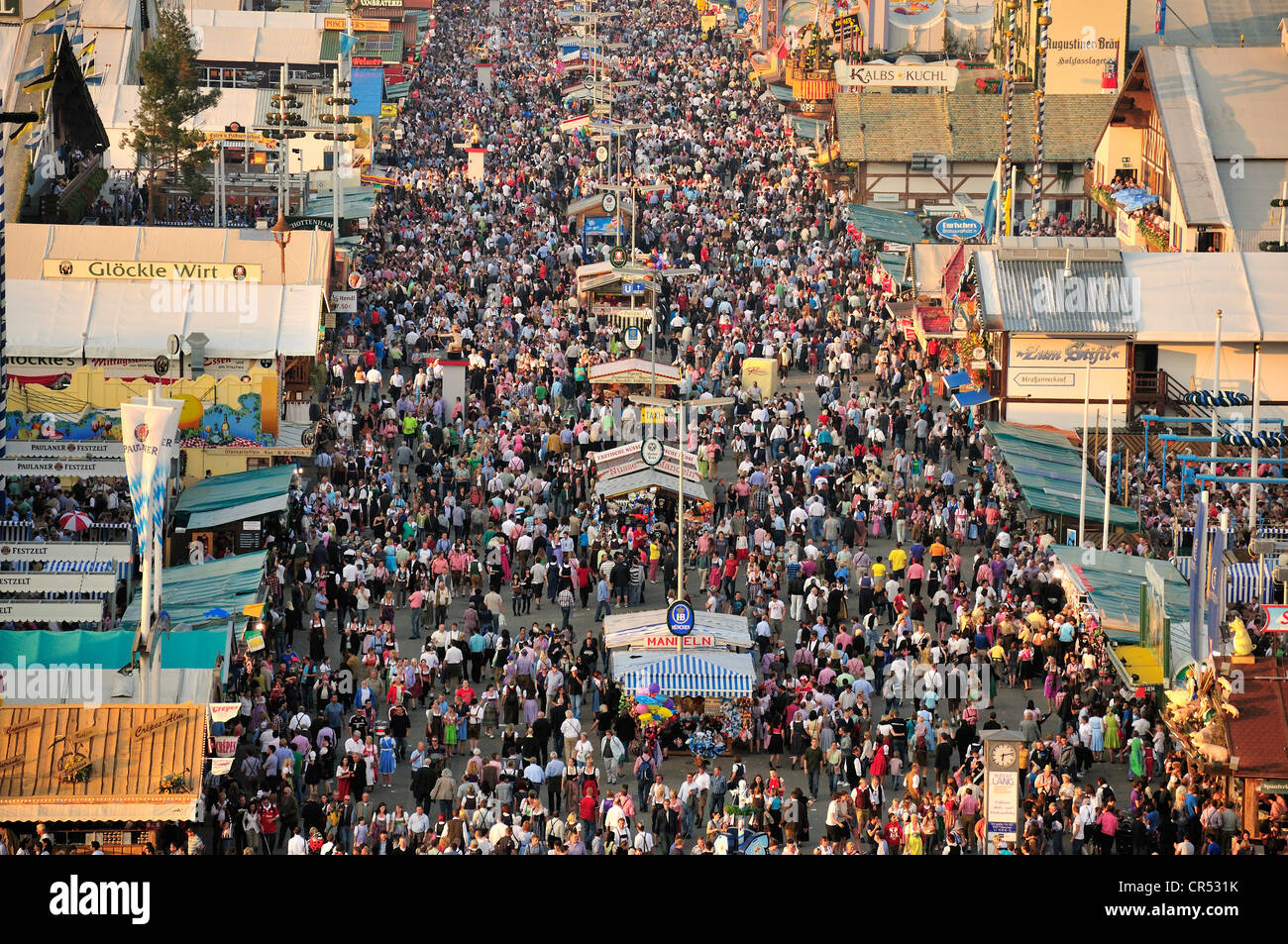 Crowds in Bierstrasse, beer street, Oktoberfest, Munich, Bavaria, Germany, Europe Stock Photo