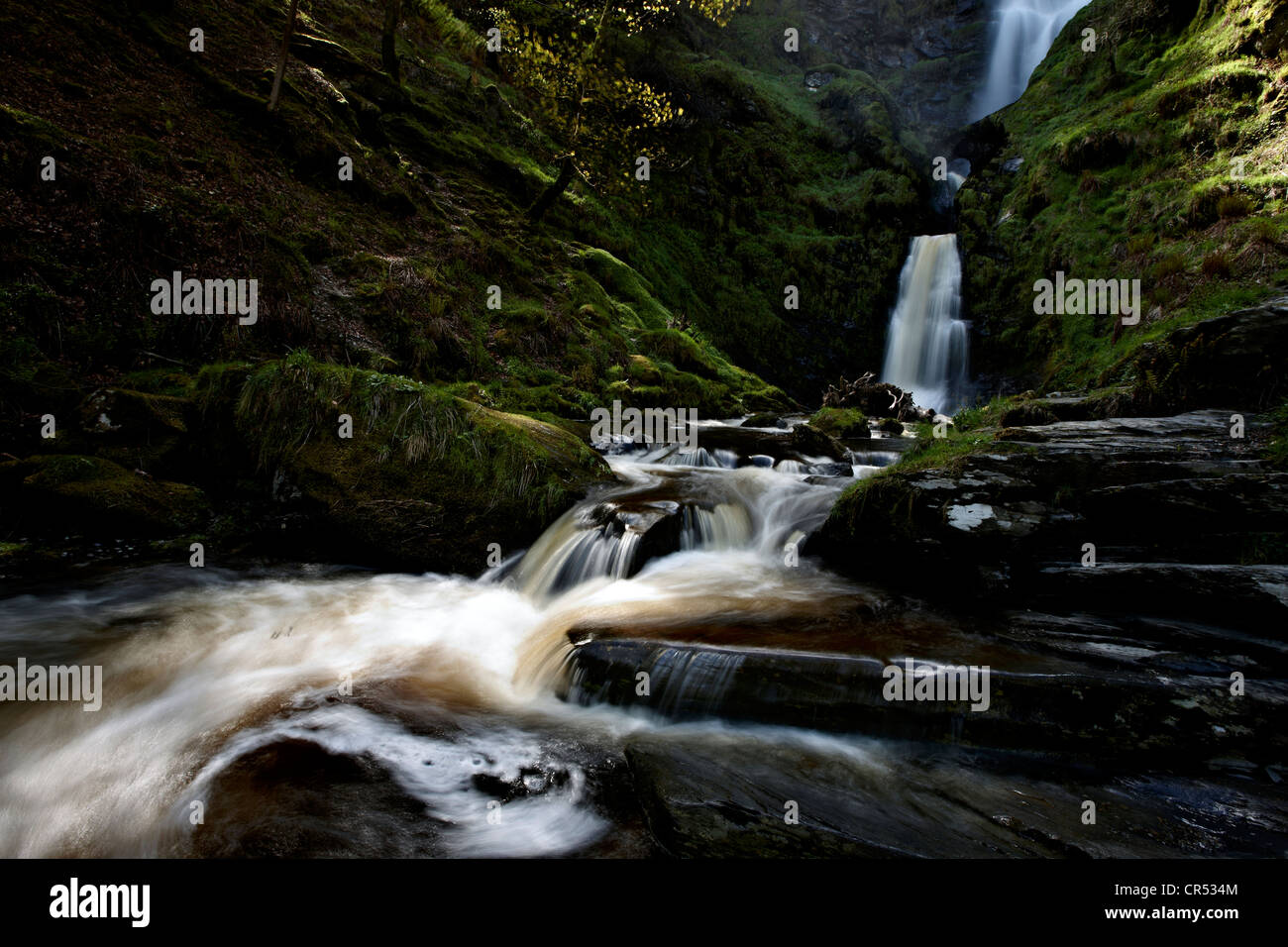 Pistyll Rhaeadr waterfall, the highest waterfall in Wales situated in  the Berwyn Mountains Stock Photo