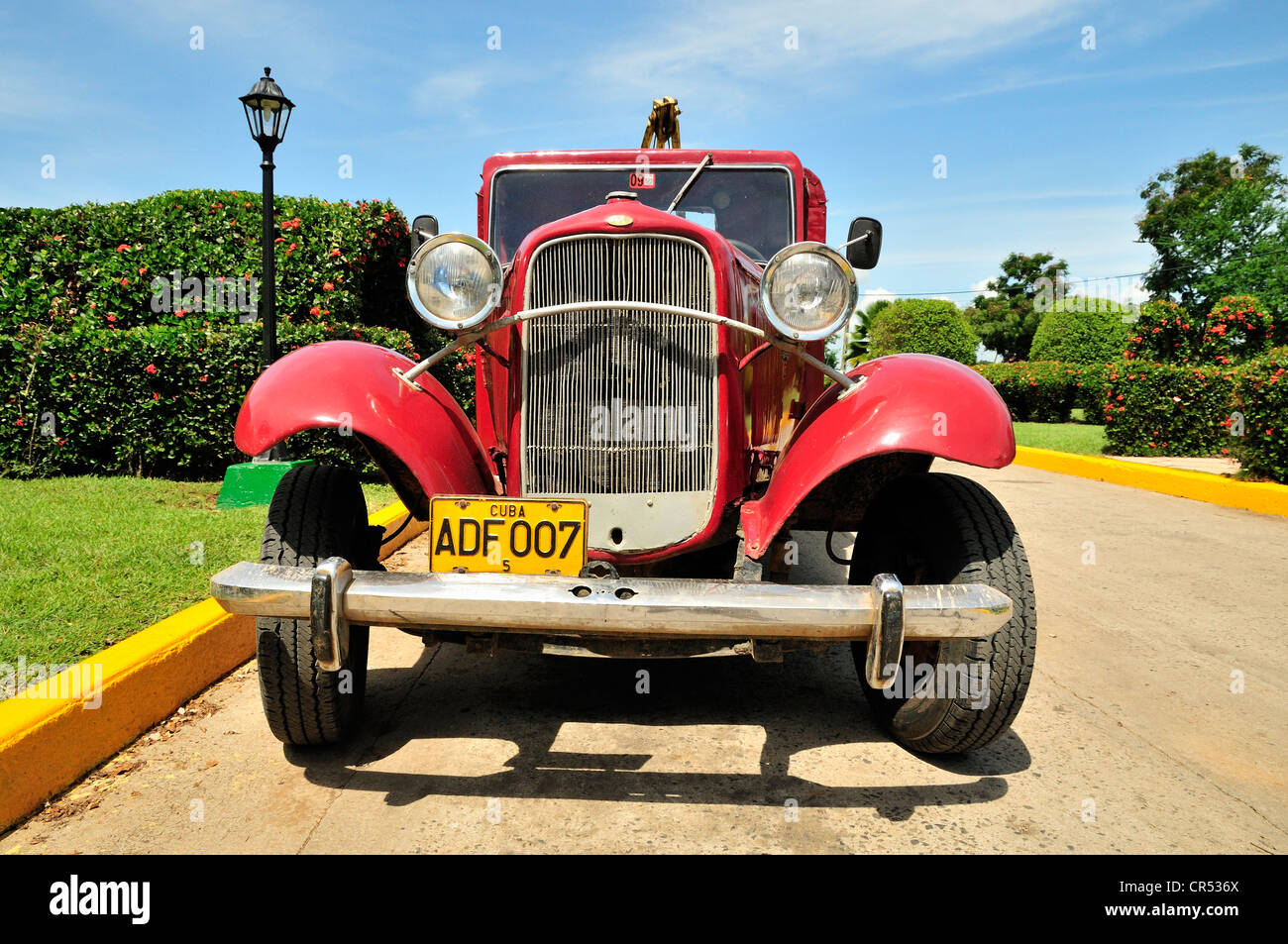 Vintage car outside the Hotel Ciego de Avila, Ciego de Avila, Cuba, Caribbean Stock Photo