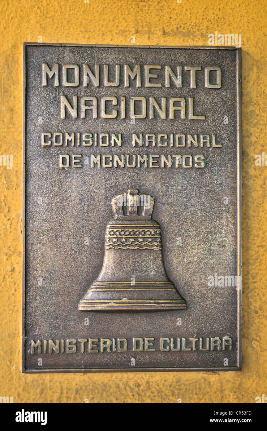 Monumento Nacional plaque on facade of the Moncada Barracks, now school centre and historical museum; the fight of Stock Photo