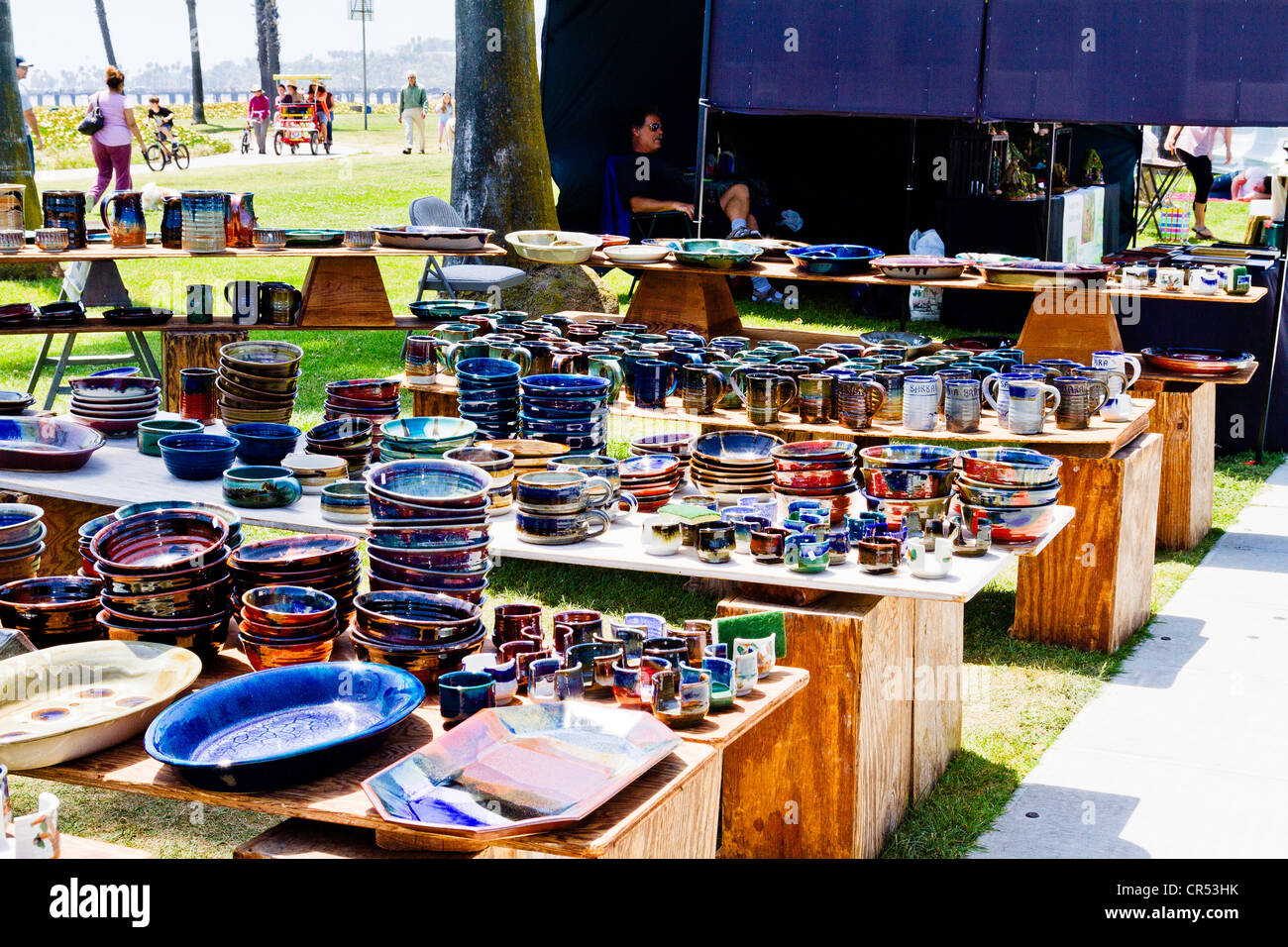 Pottery displayed at arts and crafts show in "Santa Barbara" California