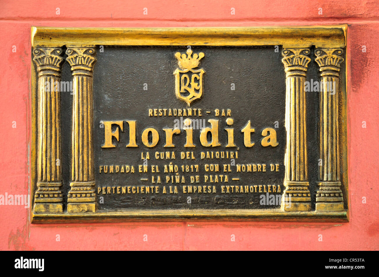 Sign on the wall of the Floridita Bar, Hemingway's favorite bar in Old Havana, Habana Vieja, Havana, Cuba, Caribbean Stock Photo