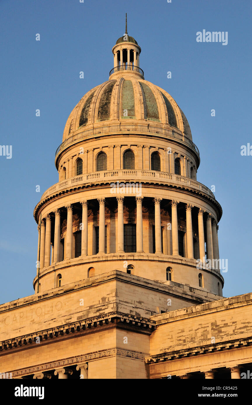 El Capitolio or National Capitol Building, home of the Cuban Academy of Sciences, at dawn, Havana, Cuba, Caribbean Stock Photo