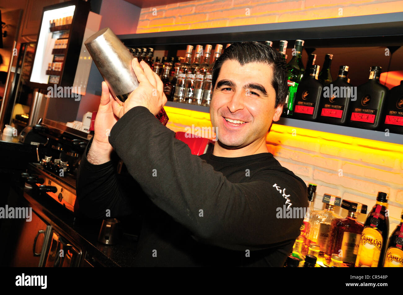 Bartender in Midpoint nightclub in the trendy district of Sisli, Istanbul, Turkey, Europe Stock Photo