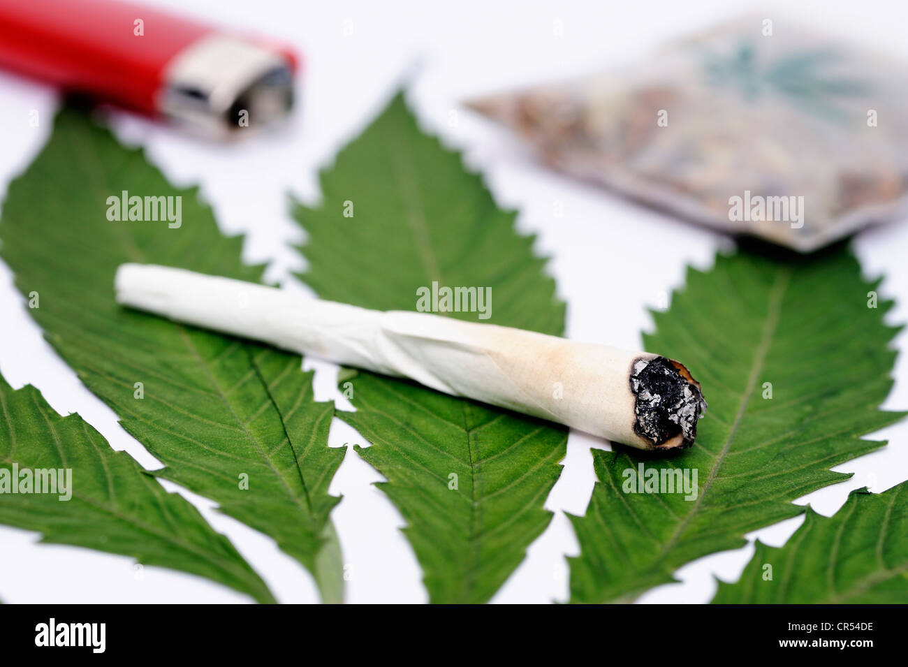 Joint on a cannabis leaf Stock Photo