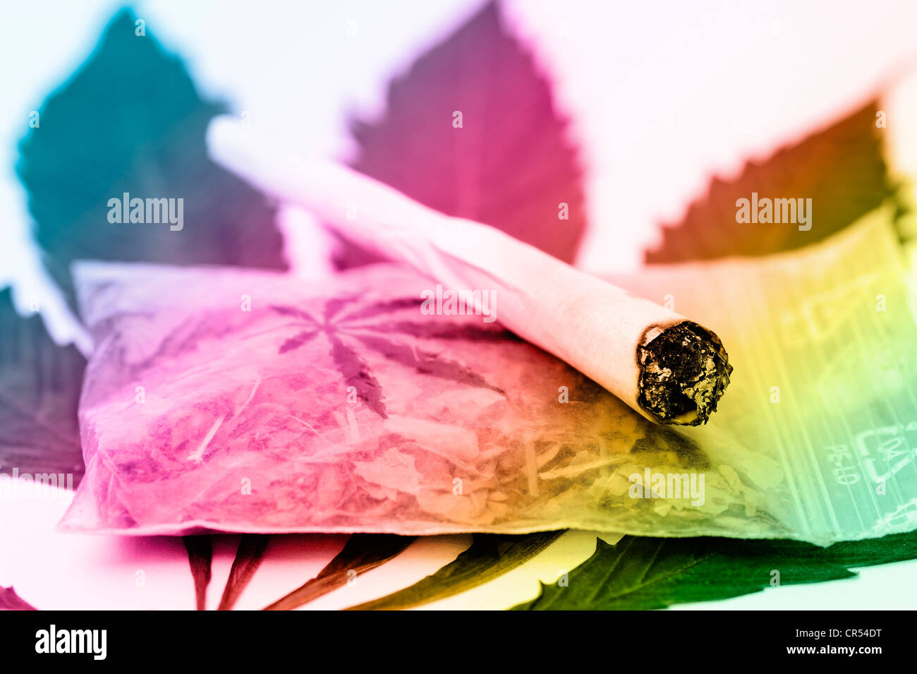 Joint on a cannabis leaf Stock Photo