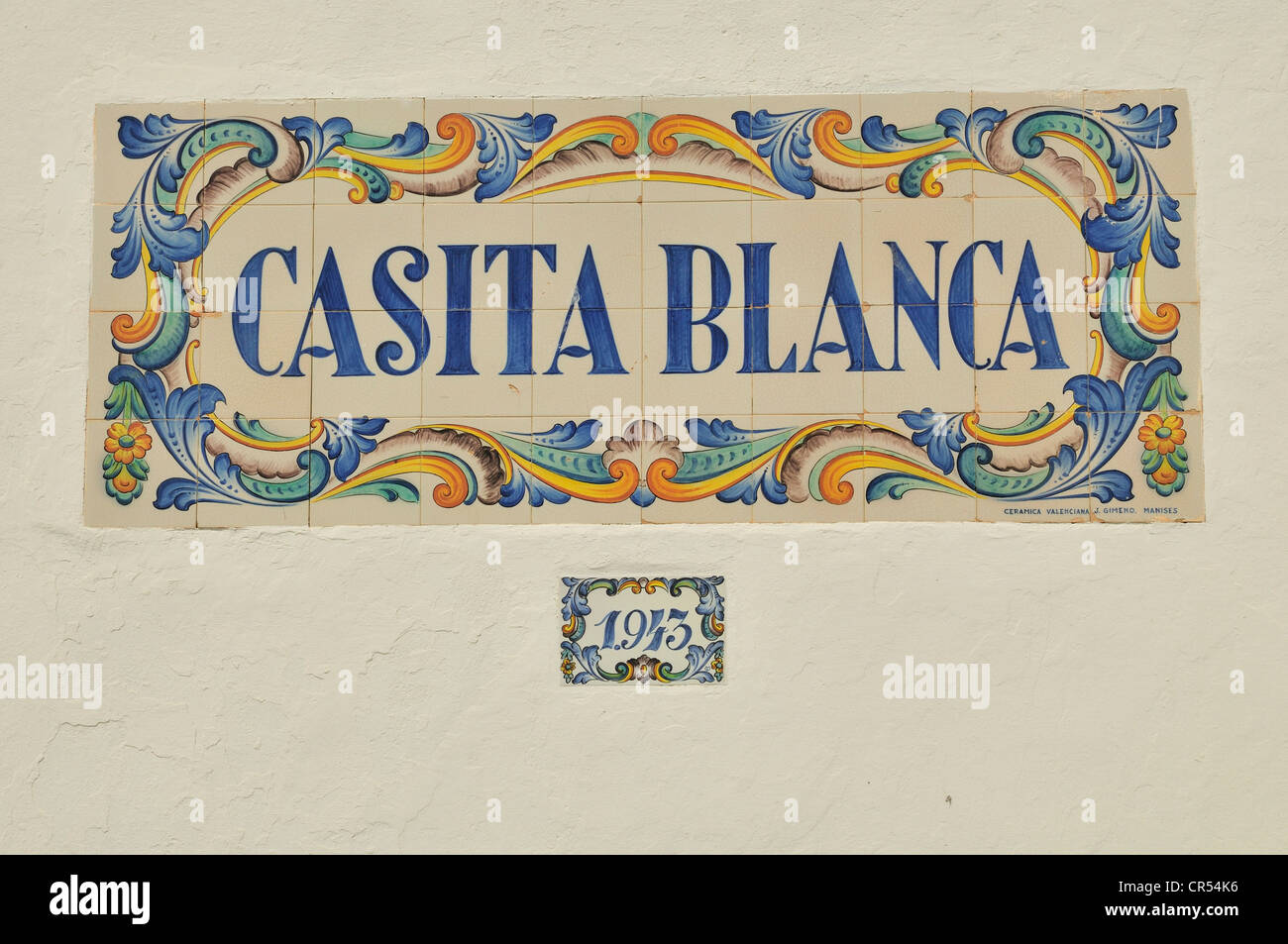 Tile mosaic 'Casita Blanca', White House, on a facade, Calpe, Costa Blanca, Spain, Europe Stock Photo