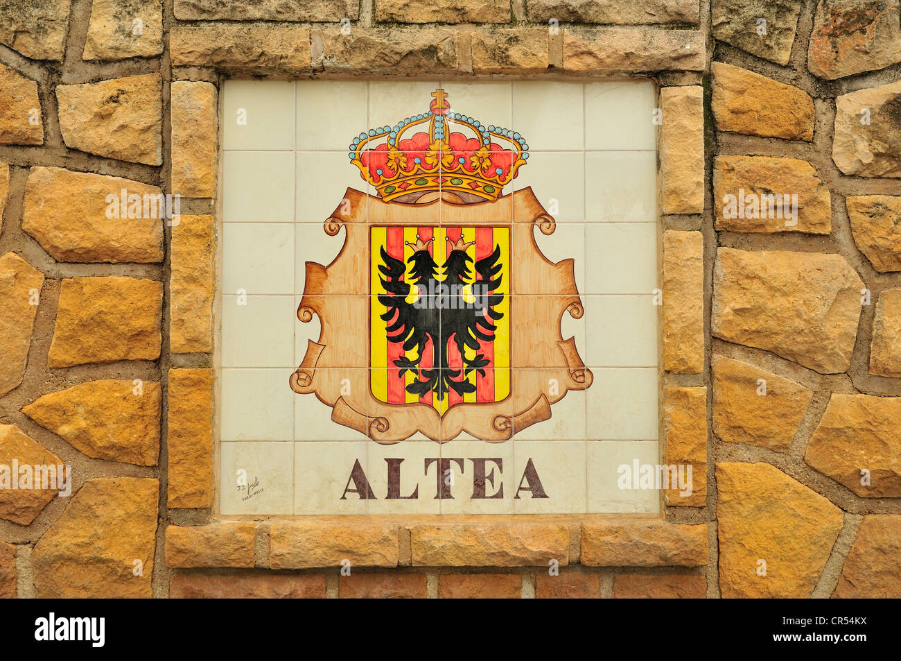 Fountain with coat of arms of the surrounding towns, here Altea