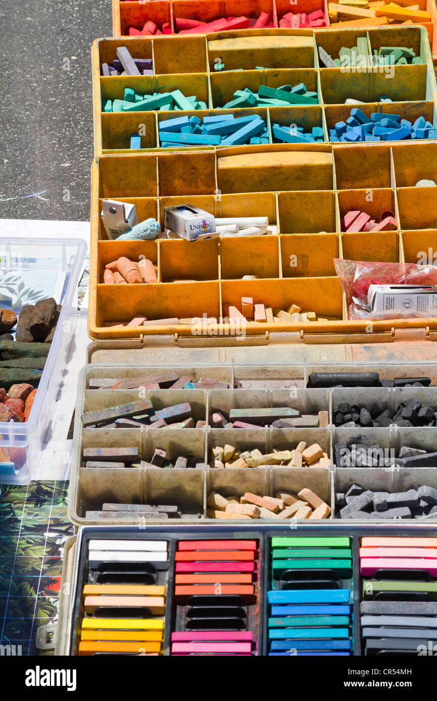 Tray of chalk used in street drawing Stock Photo - Alamy