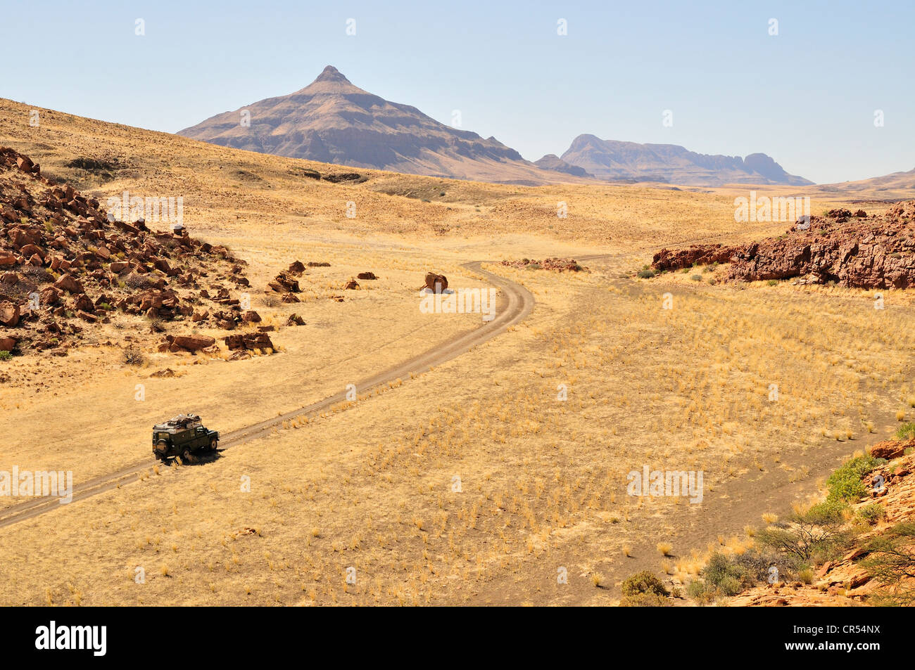 Safari vehicle in the Mik mountains, Damaraland, Namibia, Africa Stock Photo