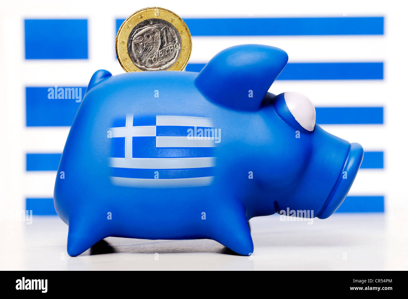 Piggy bank with a Greek flag, symbolic image for government deficit and