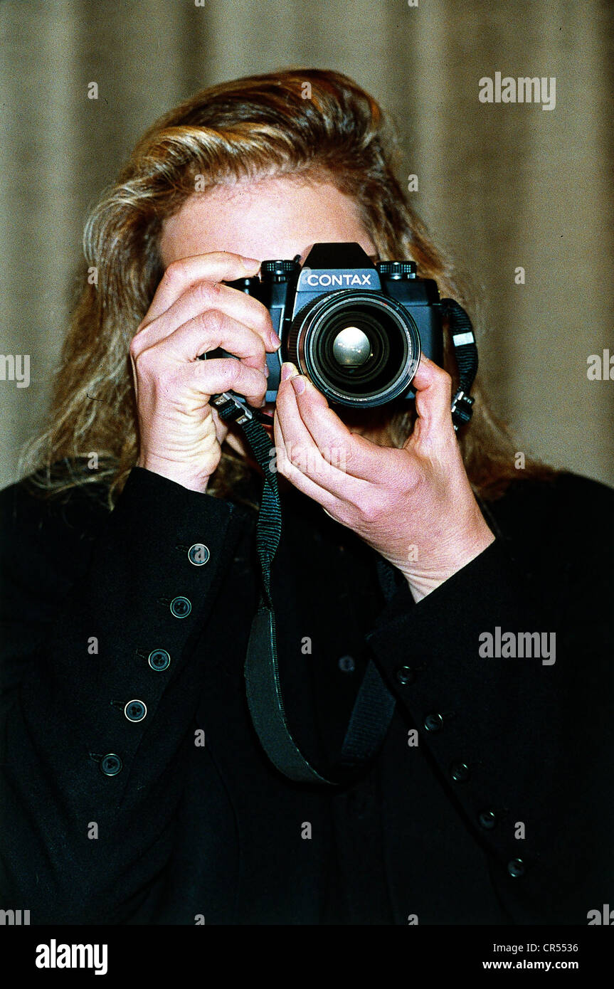 Leibovitz, Annie, * 2.10.1949, American photographer, portrait,  press call to the exhibition opening at Munich City Museum, 1992, Stock Photo