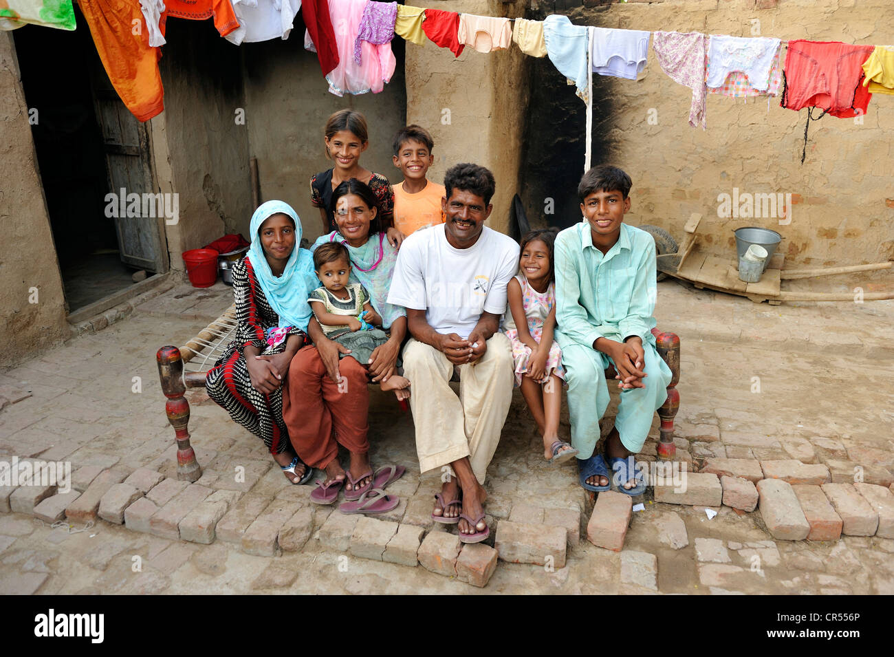 Family of brick burners who belong to the Christian minority, they live and work under the slavery-like practice of debt bondage Stock Photo