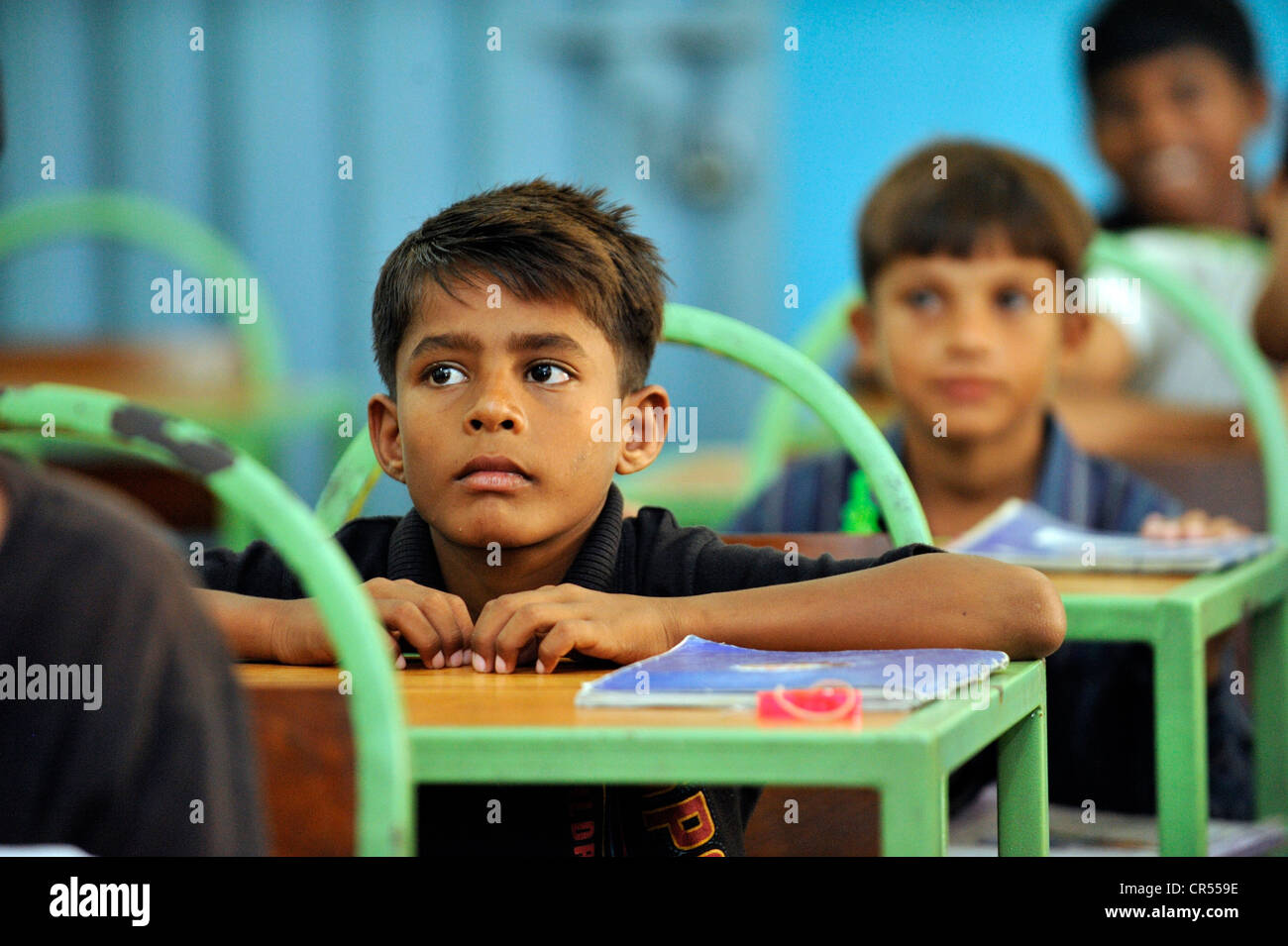 Pakistani boys seating at their school desks, Lahore, Punjab, Pakistan