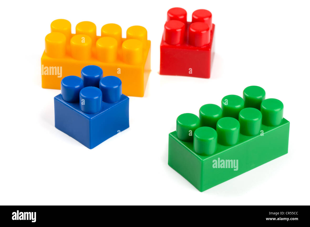 Toy plastic building blocks isolated on white Stock Photo