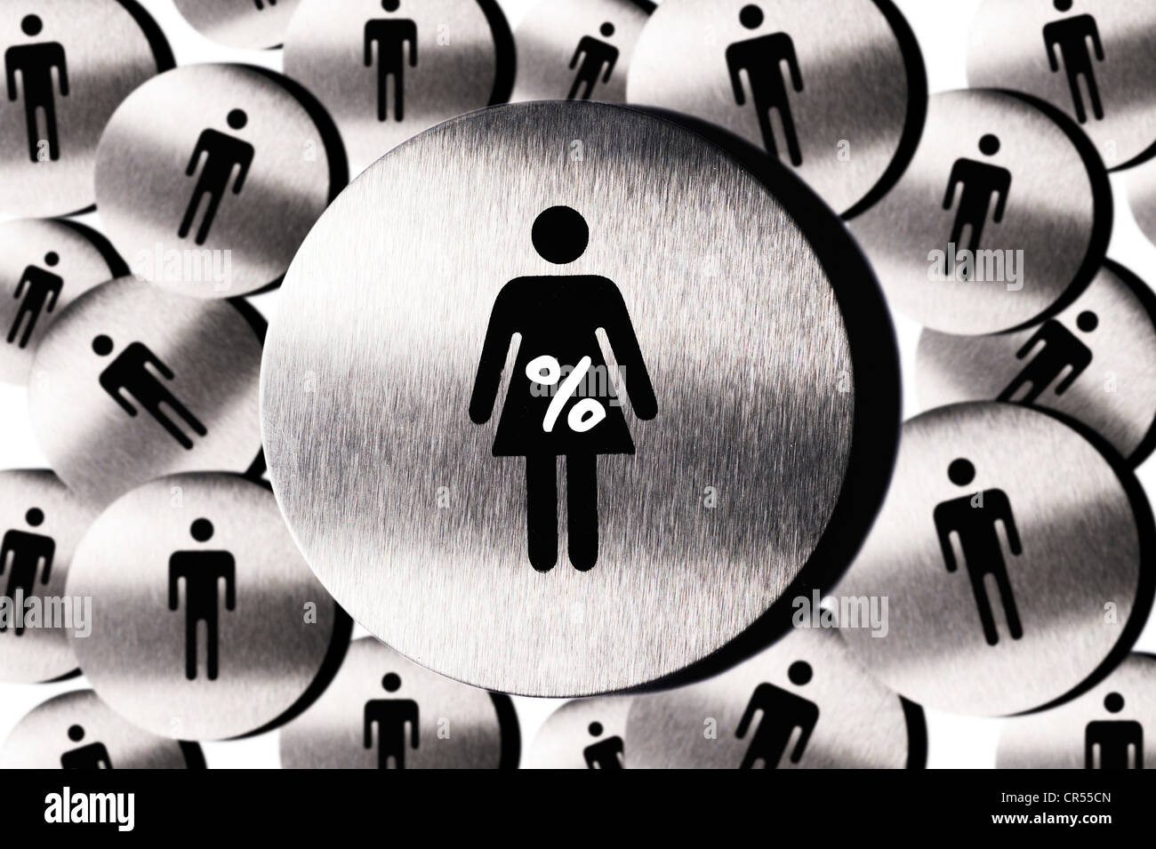 Pictograms of a woman with a percent sign and men, symbolic image for ...