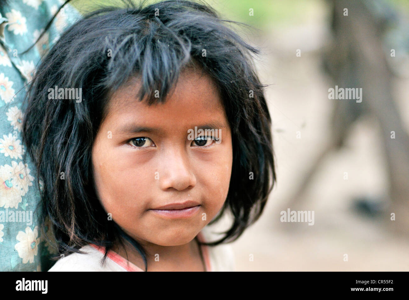Portrait of an indigenous girl from the Wichi Indians tribe, Comunidad Chuchuy, Gran Chaco, Salta, Argentina, South America Stock Photo