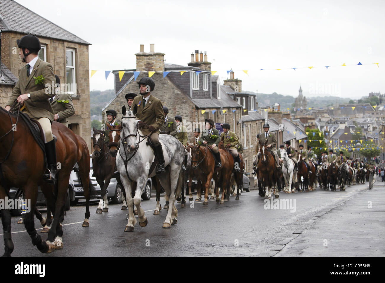 Supporters of the rideout in the procession to the Moor during Hawick CommonRiding in