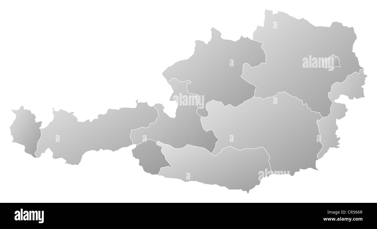 Political map of Austria with the several states. Stock Photo