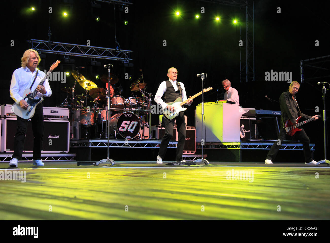 Rick Parfitt, on the left, and Francis Rossi in the middle, performing with their band Status Quo, Freilichtbuehne Junge Garde Stock Photo