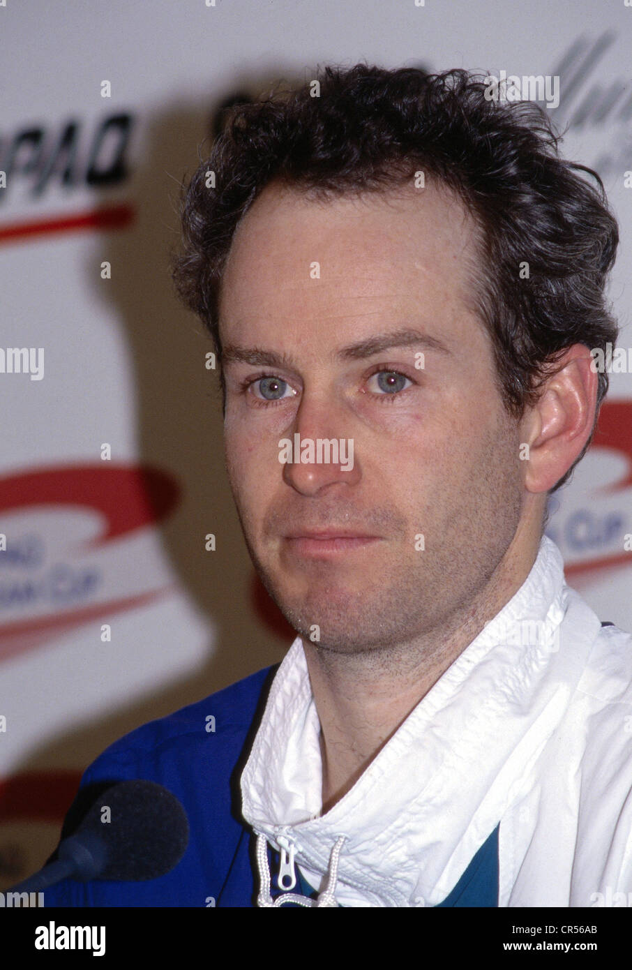 McEnroe, John, * 16.2.1959, US tennis player, portrait, at a press conference, circa 1985, Stock Photo