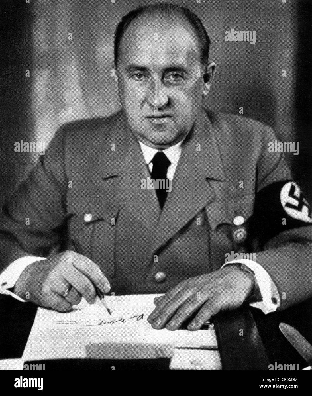 Funk, Walther, 18.8.1890 - 31.5.1960, German politician (NSDAP), Reichs Minister of Economics 1938 - 1945, half length, at his desk, 1939, Stock Photo