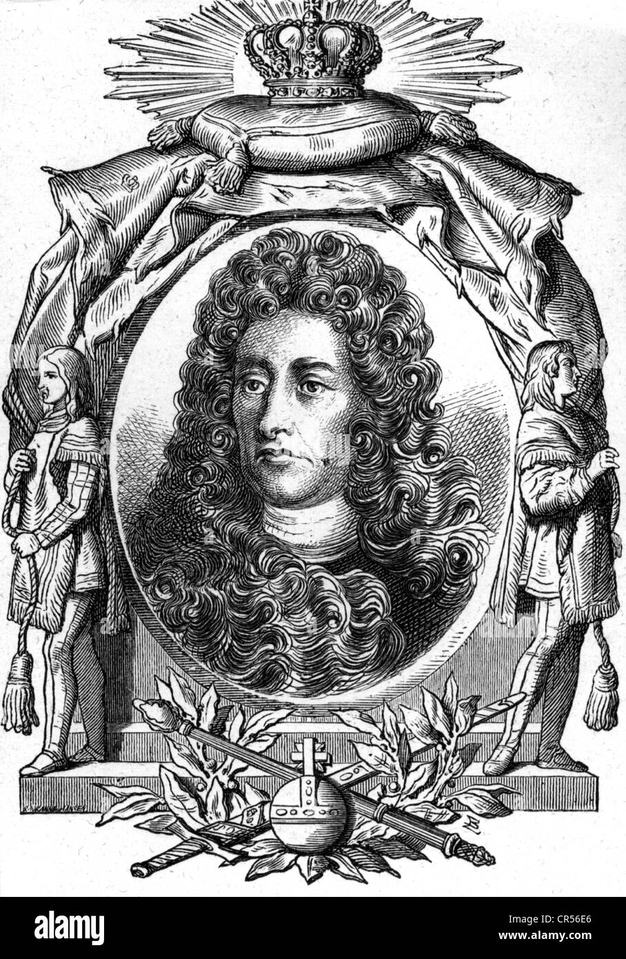 Louis William I 'Turk Louis', 8.4.1655 - 4.1.1707, margrave of Baden-Baden, Imperial general, portrait in picture frame, based on contemporary painting, Stock Photo