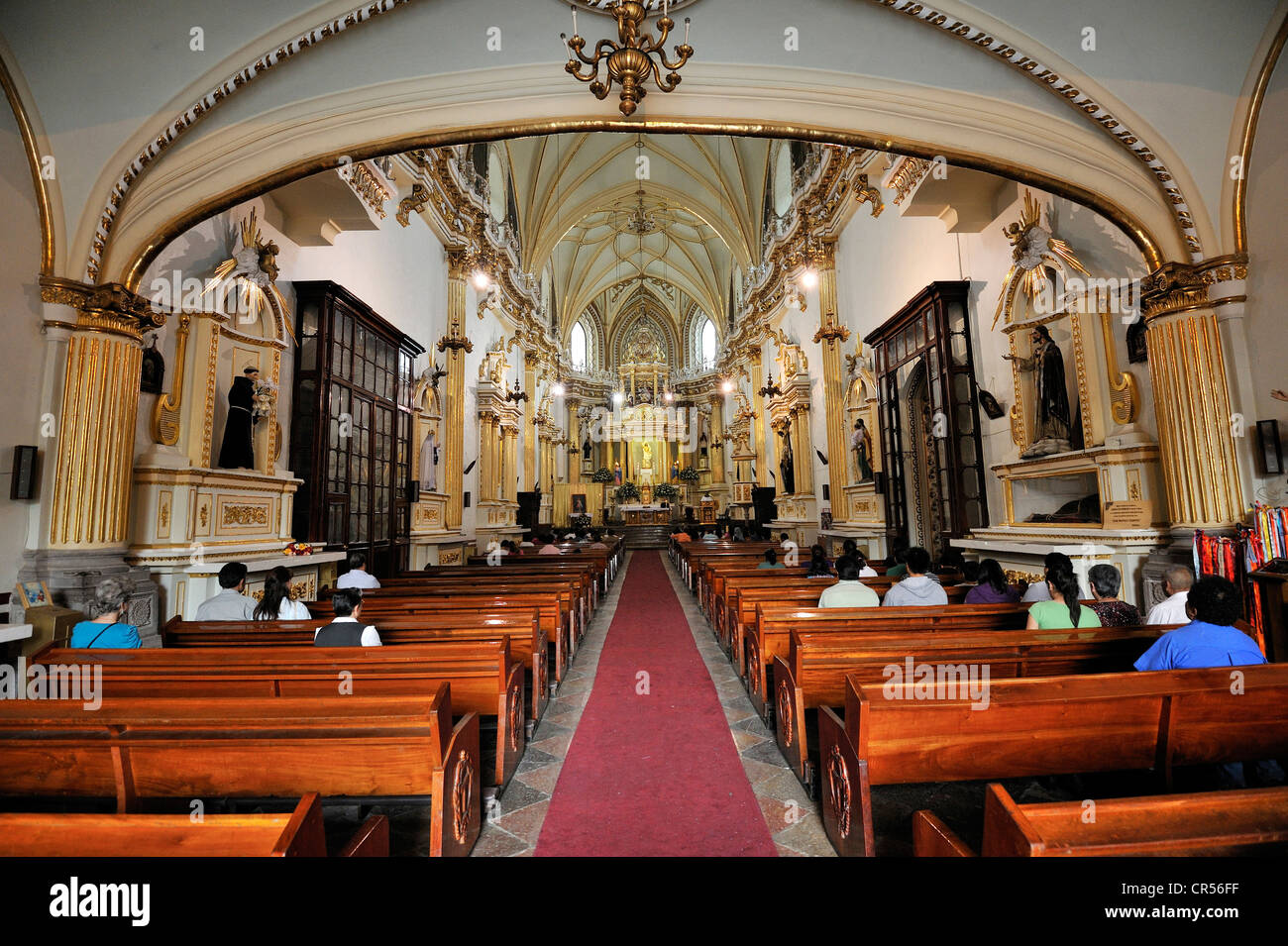 Interior of the church of Iglesia de San Gabriel, San Pedro Cholula, Puebla, Mexico, Latin America, North America Stock Photo