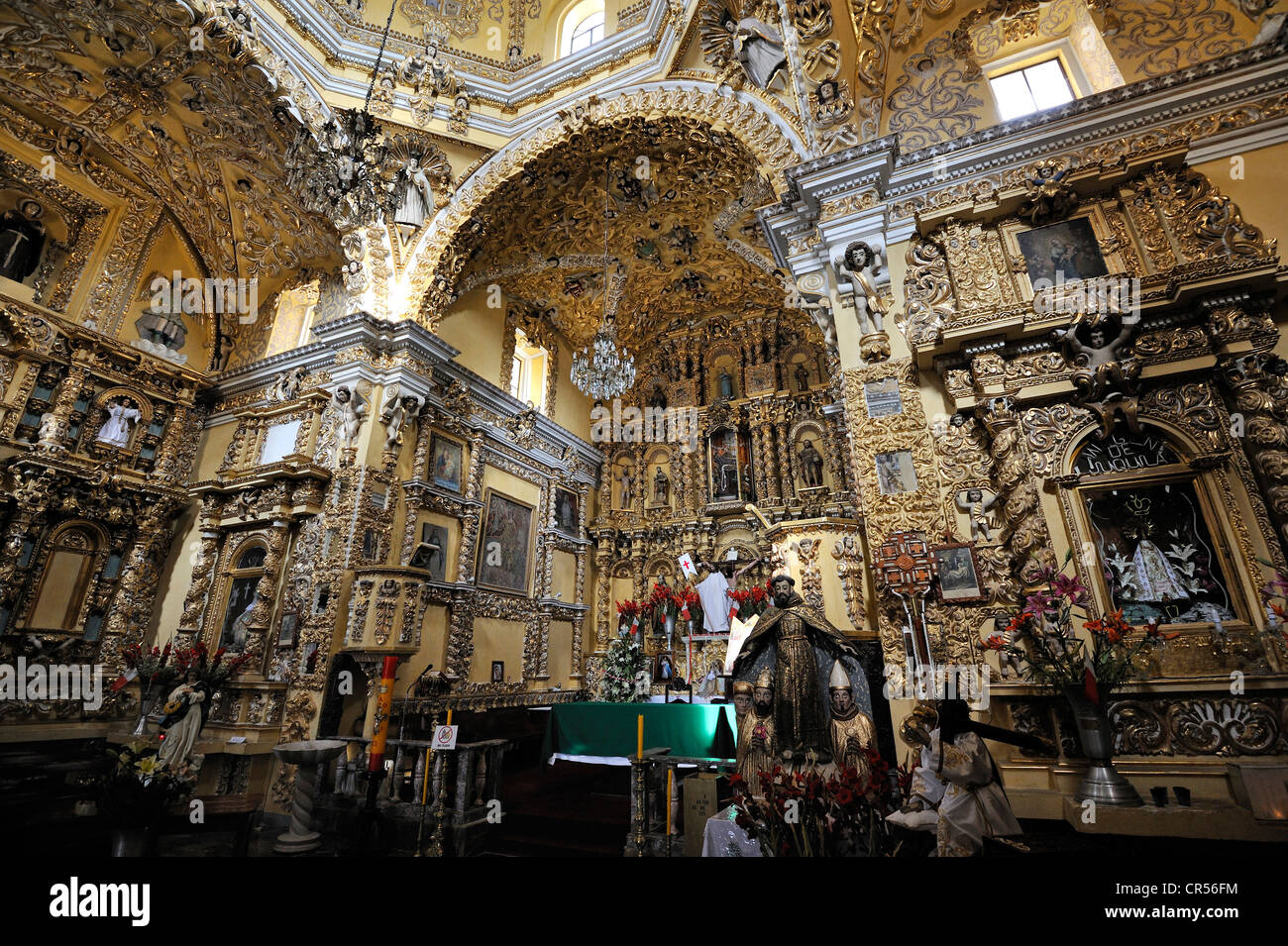 Richly decorated interior of the church of Iglesia San Francisco de Acatepec, , Mexico, Latin America, North America Stock Photo